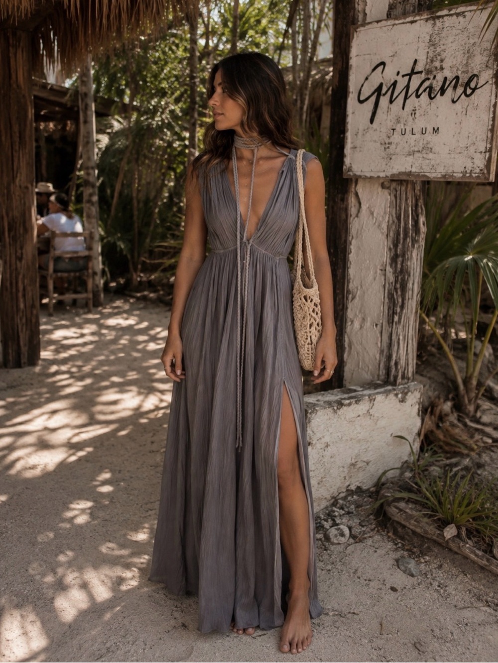 La Sastreria Tulum Handmade Grey Maxi Dress, Fits Medium